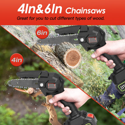 1Set 2-in-1 Cordless Pole Saw & Mini Chainsaw With 2Pcs 3000mAh Batteries 4in 6in Chains For Tree Trimming