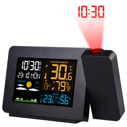Atomic Projection Alarm Clock Radio Control Clock With WWVB Function Weather Station Dual Alarms Snooze Outdoor Wireless Temperature Humidity Sensor