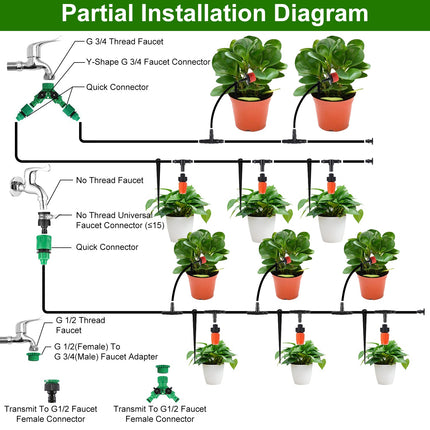 164FT Drip Irrigation Kit Automatic Garden Irrigation System Misting Plant Watering Drip Kit For Garden Greenhouse Flower Bed Patio Lawn