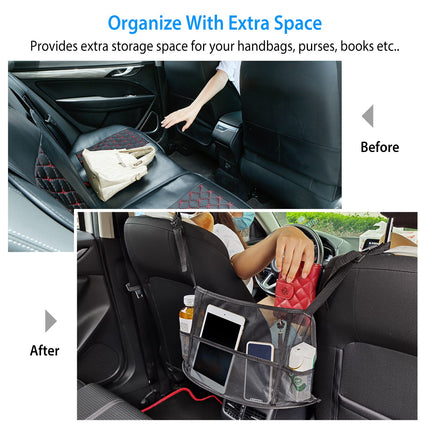 1Pc Car Net Pocket Handbag Holder Car Storage Netting Pouch Seat Side Storage Mesh Organizers Bag For Purse Phone Documents Barrier Pets Kids At Backseat