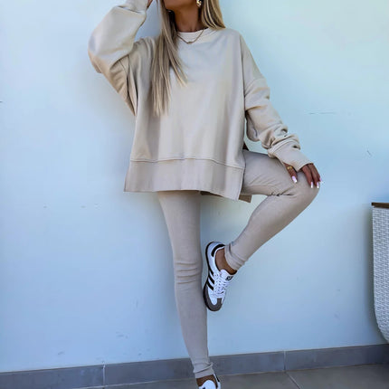 Sweater Suit Women's Casual Loose Long Sleeve Crew Neck Split Top Tight Trousers
