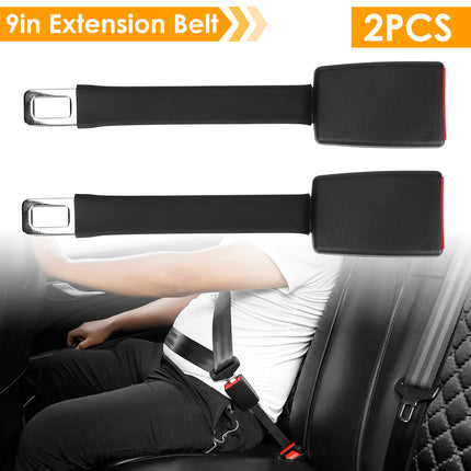 2Pcs Car Seat Belt Extender 9in Buckle Tongue Webbing Extension Safety Belt Auto Belt Clip Lengthening