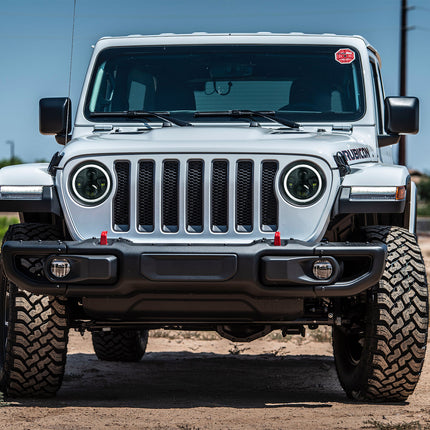 2Pc 7in 6000LM Round LED Headlight Halo Angel Eyes For Jeep Wrangler TJ JK CJ With H4 To H13 Adapter Plug And Play