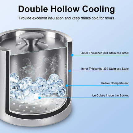 1 Set Double Wall Stainless Steel Insulated Ice Bucket 3L Ice Holder Ice Container With Lid Scoop Strainer Handle For Wine Champagne Beer Parties Cocktails