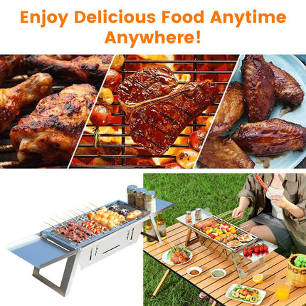 1 Set 3 In 1 Foldable Charcoal Grill Fire Pit Slow Cooker 2-3 People Portable Camping Grill Stainless Steel BBQ Grill For Camping Tailgating Yard