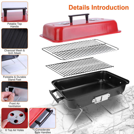 Portable Charcoal Grill Outdoor Tabletop Grill Small Barbecue Smoker Folding BBQ Grill With Lid For Camping Picnics Beach