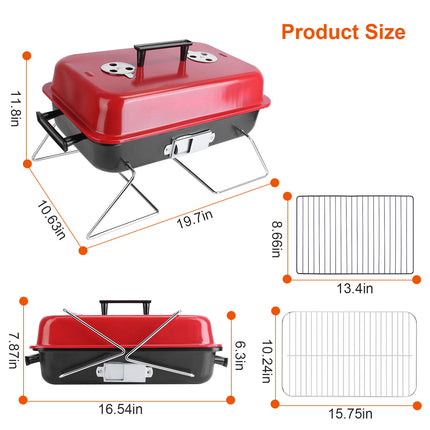 Portable Charcoal Grill Outdoor Tabletop Grill Small Barbecue Smoker Folding BBQ Grill With Lid For Camping Picnics Beach