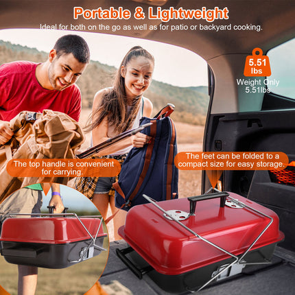Portable Charcoal Grill Outdoor Tabletop Grill Small Barbecue Smoker Folding BBQ Grill With Lid For Camping Picnics Beach
