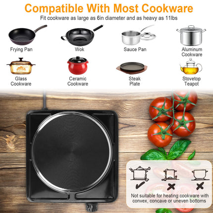1500W Electric Single Burner Portable Heating Hot Plate Stove Countertop RV Hotplate With Non Slip Rubber Feet 5 Temperature Adjustments