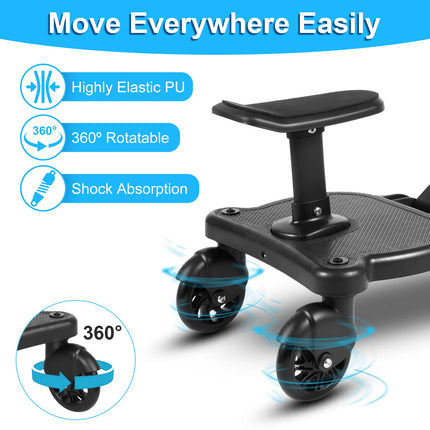 1Pc 2 In 1 Universal Stroller Board Sit & Stand Buggy Wheeled Board Toddler Stroller Attachment With Detachable Seat For 3-7 Years Old