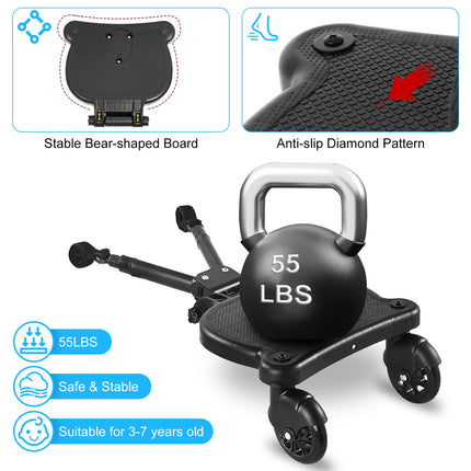 1Pc 2 In 1 Universal Stroller Board Sit & Stand Buggy Wheeled Board Toddler Stroller Attachment With Detachable Seat For 3-7 Years Old