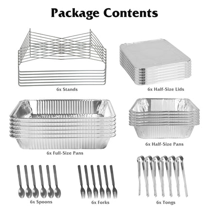 42Pcs Serve 6 Guests Disposable Chafing Dish Buffet Set Chafing Servers With Covers Spoons Forks Tongs Full-Size Pans Food Warmers For Parties Events Catering Supplies With Utensils And Lids