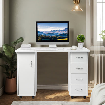White 120X54X81cm One Door Four Drawers Computer Desk Nail Art Table 1PC