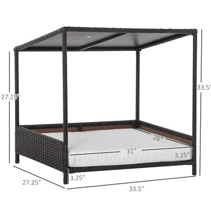 Wicker Dog House Raised Rattan Puppy Bed Cat Shelter for Indoor Outdoor Garden Patio Pet Sofa with Removable Cushion for Medium Sized Pet Brown