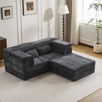 Compression Mahjong Sofa,Convertible Floor Sofa Bed,DIY Boneless Modular Sectional Sofa,No Assembly Required,Circle Fleece Fabric,Oversized 2 Seater With 1 Ottoman,Dark-grey