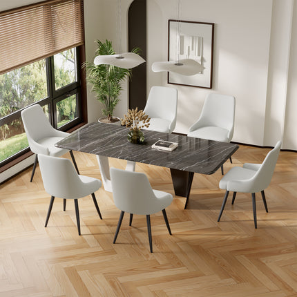 Modern Dining Chairs Set Of 2, Faux Leather Upholstered Dining Room Chairs With Widened Seat, Armless Side Chairs With Metal Legs