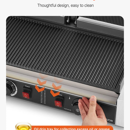 Commercial Panini Press Grill Electric Sandwich Maker Griddle Plate 19x9in