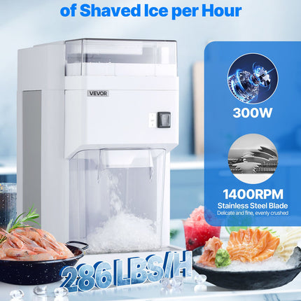 Commercial Ice Shaver Machine, 1.91QT /1.8L Large Electric Ice Cube Crusher Shaved Maker With 300W Premium Motor, Stainless Steel Blades, For Bar Mixing Seafood Preservation Home Party, White
