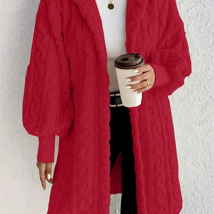 Hooded Double-sided Plush Cuff Thread Long Coat