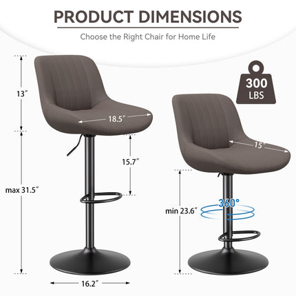 Bar Stools, Adjustable Modern Swivel Bar Stools With Backs, Counter Height Performance Fabric Island Chairs For Home Kitchen