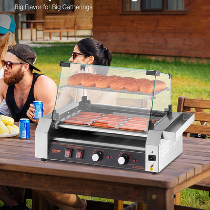 Electric 12 Hot Dog 5 Roller Commercial Grill Cooker Machine Cover 750W