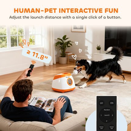 Automatic Dog Ball Launcher with 26-79 FT Distance, Automatic Ball Launcher for Medium and Large Dogs, Orange