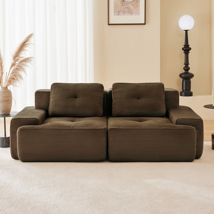 82 Modern L-Shaped Modular Sectional Sofa For Living Room, Corduroy Fabric, 2-Seater Couch With Deep Seat , Pearl-like Piping, Tufted Design, No Assembly, Anti-slip Design, Brown
