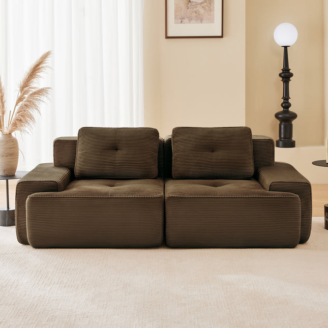 82 Modern L-Shaped Modular Sectional Sofa For Living Room, Corduroy Fabric, 2-Seater Couch With Deep Seat , Pearl-like Piping, Tufted Design, No Assembly, Anti-slip Design, Brown
