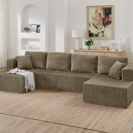 U Shape Modular Sectional Sofa, Compressed Sectional Sofa Modern Minimalist Style Corduroy Couch, Sleeper Sofa For Living Room, Bedroom, Comfy Compressed Sofa -Brown