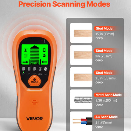 Stud Finder Wall Scanner, 5 In 1, Electronic Wall Stud Detector With Smart Sensor, High-Definition LCD Display And Audio Alarm, For The Center And Edge Of Metal, AC Wire, Joists, Pipes, Orange