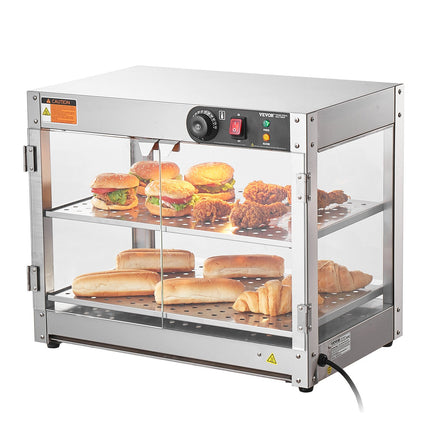 2-Tier Commercial Food Warmer Display Countertop Pizza Cabinet With Light