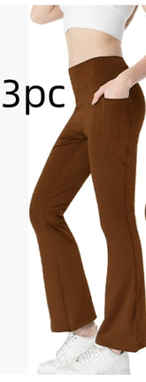 Ladies Mid Waist Abdominal-shaping Slimming Cropped Pants Casual Pocket Bootcut Trousers