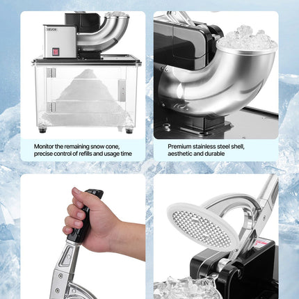 Commercial Ice Crusher 661LBS/H Electric Snow Cone Maker Shaved Ice Black