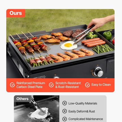 Gas Griddle, 2-Burner Flat Top Grill, 28 Inch Grill Plate Foldable Propane Griddle With Wheels, 30000 BTU Outdoor Flat Top Grills For Pan-Frying, Grilling, Stir-Frying, & BBQ, Pulse Ignition