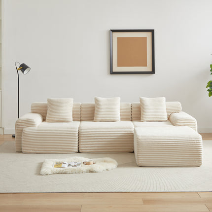 114-inch Corduroy Modular Sofa Boneless Couch, Featuring An Inlaid Structural Design, Three Throw Pillows, Wider Backrest Design And Four Freely Configurable Modules.