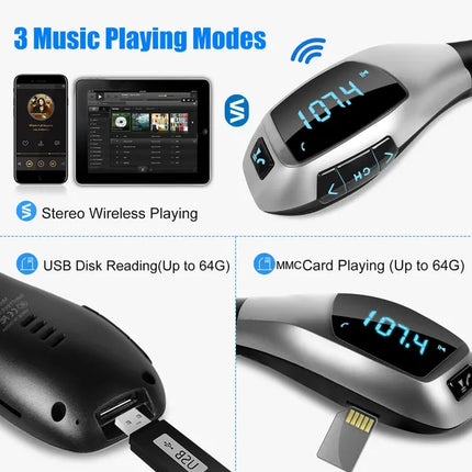 Car FM Wireless Transmitter USB Charge Hands-free Call MP3 Player