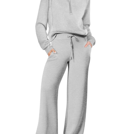 Leisure Sports Suit Long-sleeve Zipper Sweatshirt Wide Leg Pants Two-piece Set