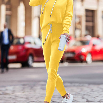 Hoodie With Drawstrings High Waist Trousers Casual Sweatshirt Two-piece Suit