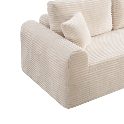 3 Seater Couch, Corduroy Boneless Couches For Living Room,26.4 Cloud Couch With Deep Seat,Comfy Floor Sofa With 2 Pillows,Upholstered Floor Sofa In A Box