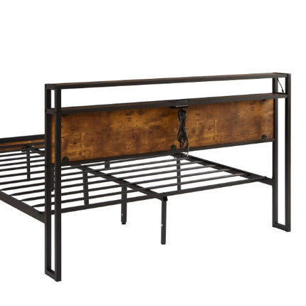 Queen Size Metal Platform Bed Frame With Wooden Headboard And Footboard With USB LINER