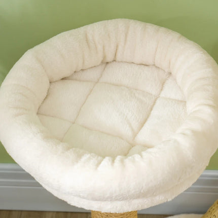 Cat Tree For Indoor Cats With Wooden Cat Scratching Posts, Cat Condo, Cat Beds & Toy Balls, Cream White