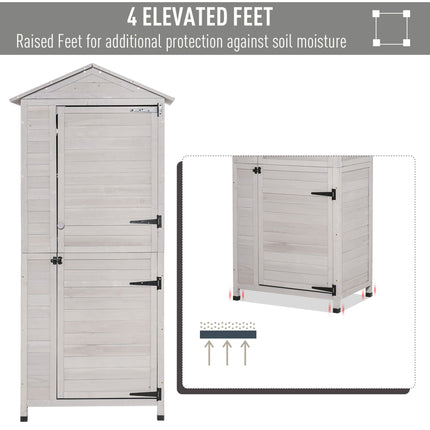 Wooden Garden Cabinet 4-Tier Storage Shed Lockable Organizer w/ Foot Pad Handle