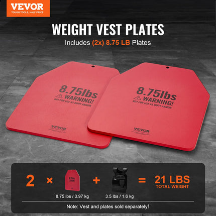 Weight Vest Plates, 8.75 LB Pairs, Premium Steel Weighted Plates, Contoured Ergonomic Fit – WODs, Additional Weight For Weight Vests, For Strength Training, Running, Fitness, Heavy Workouts