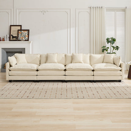 Cloud Sofa 4 Seats Ottoman Is Not Included, Modern Sectional Couch, For Living Room Bedroom And Apartment, Comfy Double Layer Upholstered Seat Cushion, Breathable Chenille Fabric, Beige,SW5014BG
