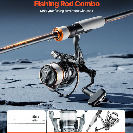 Rod And Fishing Reel Combo, IM6 Carbon Fiber Spinning Rod And Reel Combo, Bass Fishing Pole With 6.5 Ft Two-Piece Rods, 7+1 Ball Bearings, EVA Handle, Stainless Steel Guides With Ceramic Rings