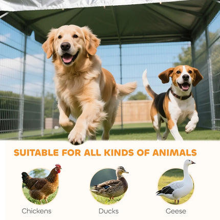 Outside Dog Kennel, 6.9' X 4.6' X 5' Puppy Play Pen With Canopy, Garden Playpen Fence Crate With Rotating Bowl, Black