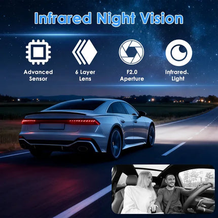 WiFi FHD 1080P 3 Channel Car Dash Cam Front Rear Inside With 32G MMC Card Motion Detection Loop Recording Infrared Night Vision Surveillance Car Camera With App Control