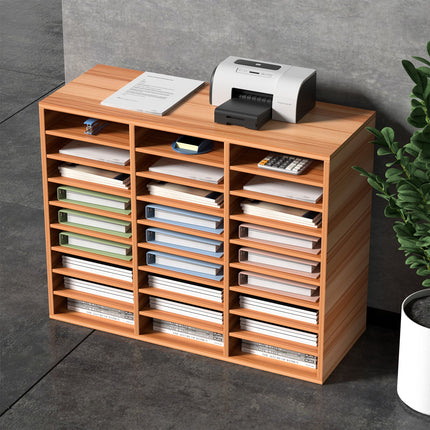 27 Compartments Wood Literature Organizer, Adjustable Shelves, Medium Density Fiberboard Mail Center, Office Home School Storage For Files, Documents, Papers, Magazines, Oak