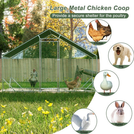 Large Metal Chicken Coop, Walk-in Chicken Run,Galvanized Wire Poultry Chicken Hen Pen Cage, Rabbits Duck Cages With Waterproof And Anti-Ultraviolet Cover For Outside