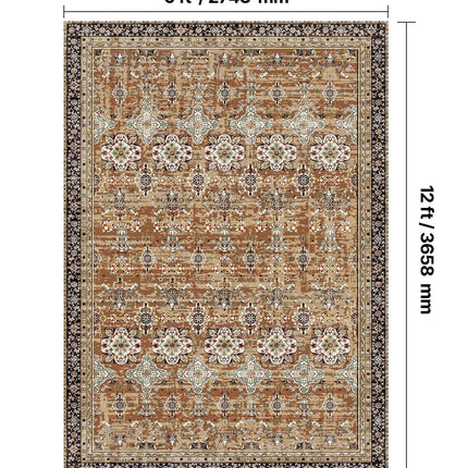 Area Rug, 9 X 12 Ft Large Washable Rug, Non-Slip And Tear-Resistant Soft Carpet, Pet & Child Friendly Vintage Area Rugs, Indoor Mat For Bedroom, Living Room, Kids Room, Office, Brown Green